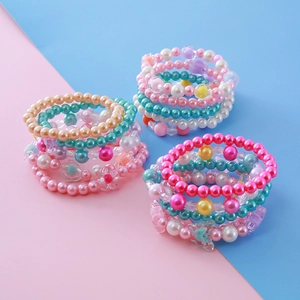 Lot de 5 bracelets de perles colorés pour enfants avec breloques fleurs et étoiles