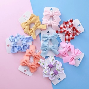 Barrettes à Cheveux en Tissu avec Nœud Papillon Faites à la Main pour Filles Enfants Style Coréen Vichy Pois Floral Bec de Canard