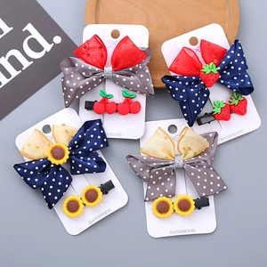 Cute Kids Hair Clips Sweet Bowknot With Strawberry Cherry Sunflower Resin Hair Accessories For Girls Styling Ornaments
