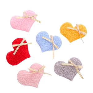 Colorful plush heart hair clips with ribbon bows for girls sweet aesthetic