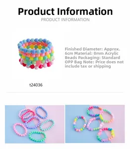 Detailed view of candy colored acrylic beads and star pendant on a 6cm elastic bracelet