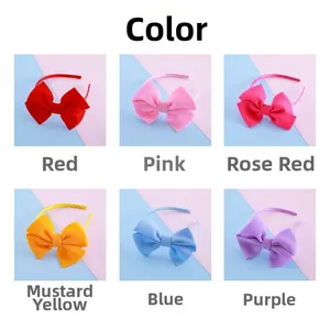 Detailed grid view of large fabric bow headbands in six vibrant colors for girls