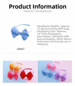 Detailed size chart for fabric bow headbands in six vibrant colors for girls