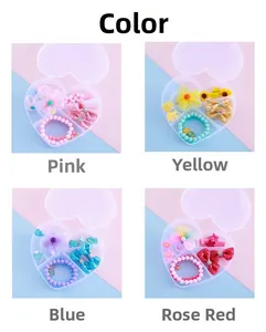 Détails du coffret de 9 accessoires cheveux pour enfants en boîtes de rangement en cœur