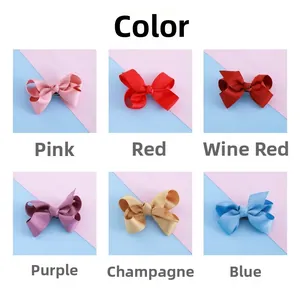 Set of six colorful grosgrain ribbon bow hair clips with metal backings for girls