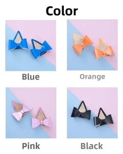 Barrettes oreilles de chat à paillettes avec nœuds en bleu, orange, rose et noir