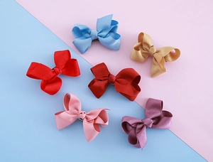 Set of six colorful grosgrain ribbon bow hair clips with durable alligator metal base