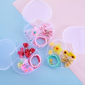 Coffret Cadeau Accessoires Cheveux Enfants Boîte Cœur Pinces Fleur Nœud Bracelet Bague Bijoux Dessin Animé