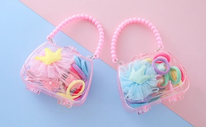 Coffret cadeau couronne rose pour filles avec nœuds, pinces pailletées et élastiques