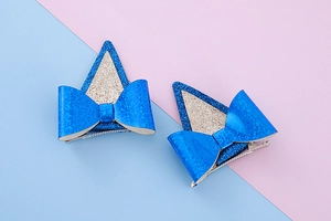 Détails des pinces à cheveux oreilles de chien à paillettes bleues avec nœuds élégants