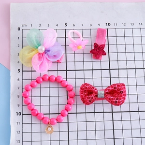 Coffret de 9 accessoires cheveux roses pour enfants avec pinces fleurs et bracelet