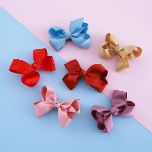 Handmade Grosgrain Ribbon Bow Hair Clips For Girls Sweet Solid Color Hair Accessories Ribbon Bowknot Duckbill Clips For Kids Daily Party