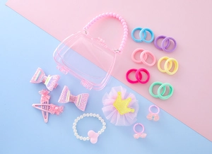 Sac à main perlé rose avec pinces à nœud et accessoires de cheveux couronne pour filles