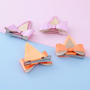 Lot de 4 barrettes à paillettes pour filles avec oreilles de chat sur fond bicolore