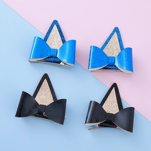 Barrettes à cheveux oreilles de chien à paillettes avec nœuds pour filles en bleu et noir