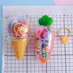 Cartoon-Haargummis für Kinder in Eiscreme- und Karottenboxen, bunte Haaccessoires