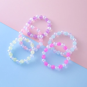 Korean Sweet Kids Beaded Bracelet Colorful Crackle Beads Iridescent AB Color Elastic Bangle For Girls Birthday Party Gift Jewelry