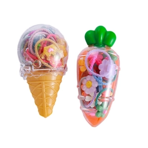 Cartoon-Haargummis-Set in Eis- und Karottenboxen für Kinder-Haarstyling-Accessoires