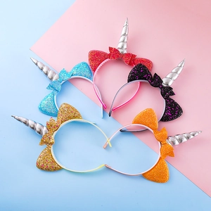 Serre-tête Licorne pour Enfants Oreilles à Paillettes Scintillantes Nœud Filles Anniversaire Festival Fête Accessoires Cheveux Princesse Décoration Serre-tête