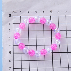 Pink crackle beads and iridescent clear round beads elastic bracelet for girls