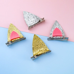 Barrettes oreilles de chien à paillettes dorées et argentées pour filles avec pince canard