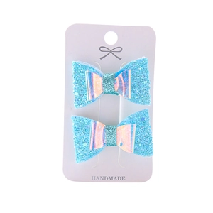 Barrettes à cheveux bleues scintillantes en forme de nœud 3D pour filles sur carte cadeau