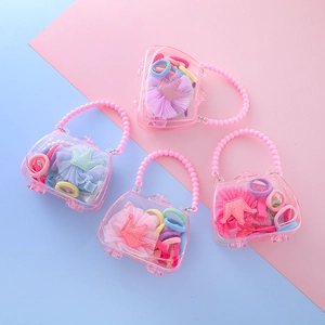 Coffret luxe accessoires cheveux fille avec couronnes et mini sacs à main transparents