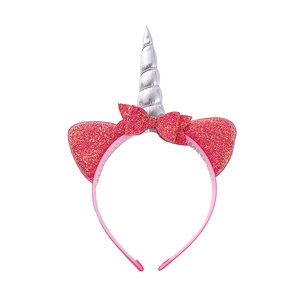 Serre-tête licorne pour filles avec corne argentée et oreilles roses à paillettes