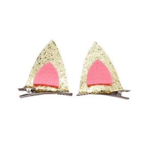 Barrettes oreilles de chat en paillettes dorées avec centre rose pour fête de filles