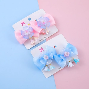 Barrette Hanfu pour filles avec nœud en ruban floral et pendentif muguet