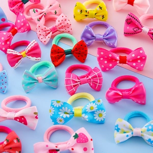 Handmade Fabric Bowknot Hair Ties Kids Elastic Hair Bands Sweet Plaid Polka Dot Floral Girls Daily Hair Accessories