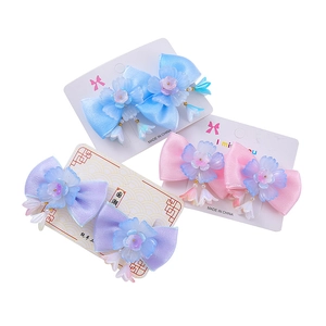 Barrettes à cheveux Hanfu faites main avec nœuds en soie et glands de perles pour petites filles