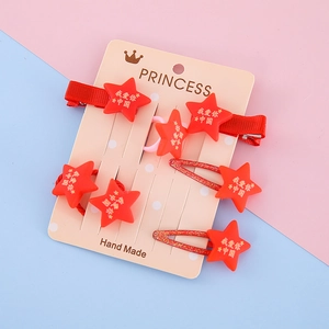 Accessoire de Barrette à Cheveux Étoile Cœur Rouge pour Filles Mignon en Résine Imprimé Coiffure Style National