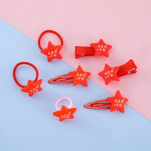Lot de 7 barrettes et bagues à étoiles rouges pour enfants, décorations festives