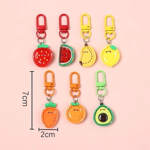 Cute resin fruit keychain set with strawberry watermelon and carrot charms for kid bags