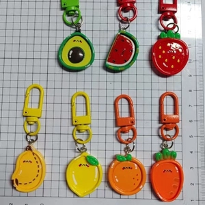 Set of 7 cute resin fruit and vegetable keychains with colorful metal hooks for kids
