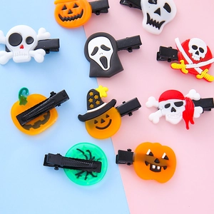 10-piece Halloween hair clip set with pumpkin, ghost, and skull shapes for party favors