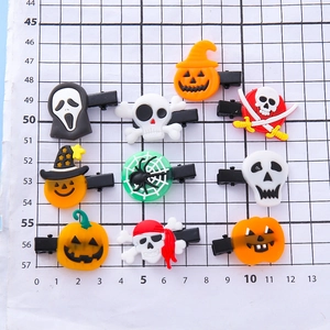10pcs Halloween hair clips featuring ghost pumpkin and skull shapes in colorful PVC