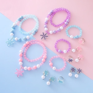 Girls Princess Snowflake Beaded Necklace Bracelet Ring Earring Frozen Style Jewelry Accessories Birthday Gift For Children