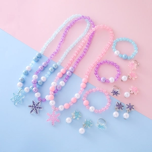 Three sets of beaded snowflake necklaces and bracelets for girls in pink purple and blue