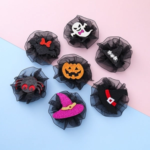Halloween kids hair clips set featuring pumpkin ghost spider and bat glitter designs