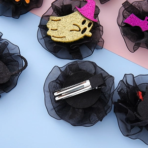 Halloween glitter ghost hair clips with black tulle lace for party hair accessories
