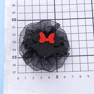 Halloween bat wing hair clip with black mesh ears and red glitter bow for party accessory