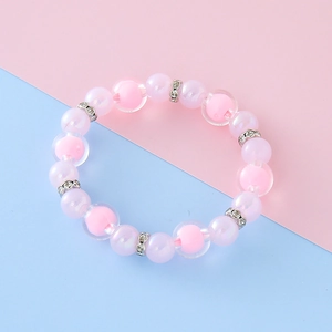Doux bracelet de perles roses pour filles avec intercalaires argentés et strass étincelants