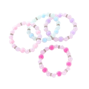 Cinq bracelets élastiques en perles couleur bonbon avec entretoises en métal et strass