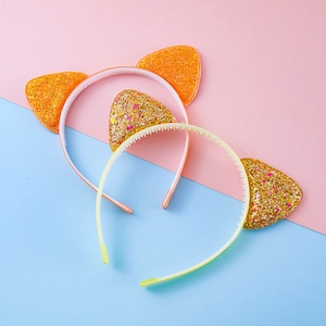 Zweier-Set Katzenohren-Haarreifen mit Glitzer in Orange und Gold für Kinder-Partyfrisuren