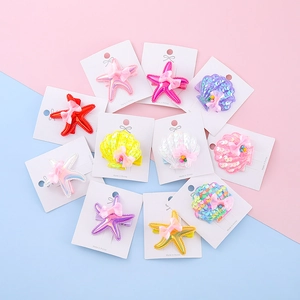 Girls Starfish Shell Sequin Hair Clips Cute Princess Shimmering Mesh Bow Side Clips Children Sweet Ocean Style Headwear Accessories