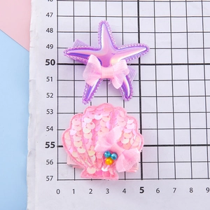 Starfish and shell hair clips for girls with sequins and mesh bows in purple and pink