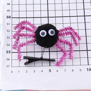 Funny Halloween plush spider hair clip with purple glitter legs and spring duckbill clip