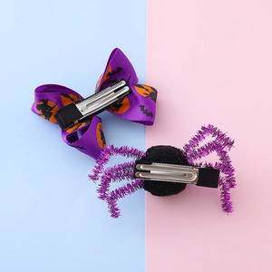 Lot de barrettes d'Halloween avec nœud violet à motif de sorcière et pince araignée